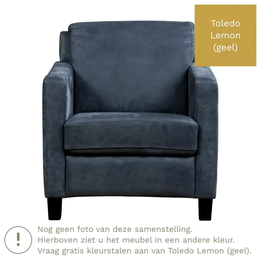 afbeelding van Leren fauteuil Smart - Toledo Lemon (geel) - Poten hout zwart