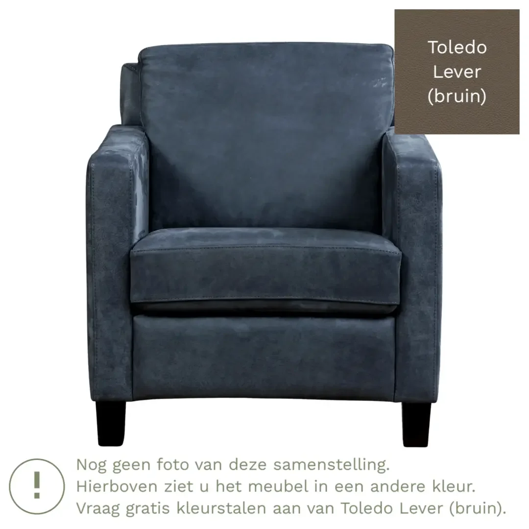 afbeelding van Leren fauteuil Smart - Toledo Lever (bruin) - Poten hout bruin