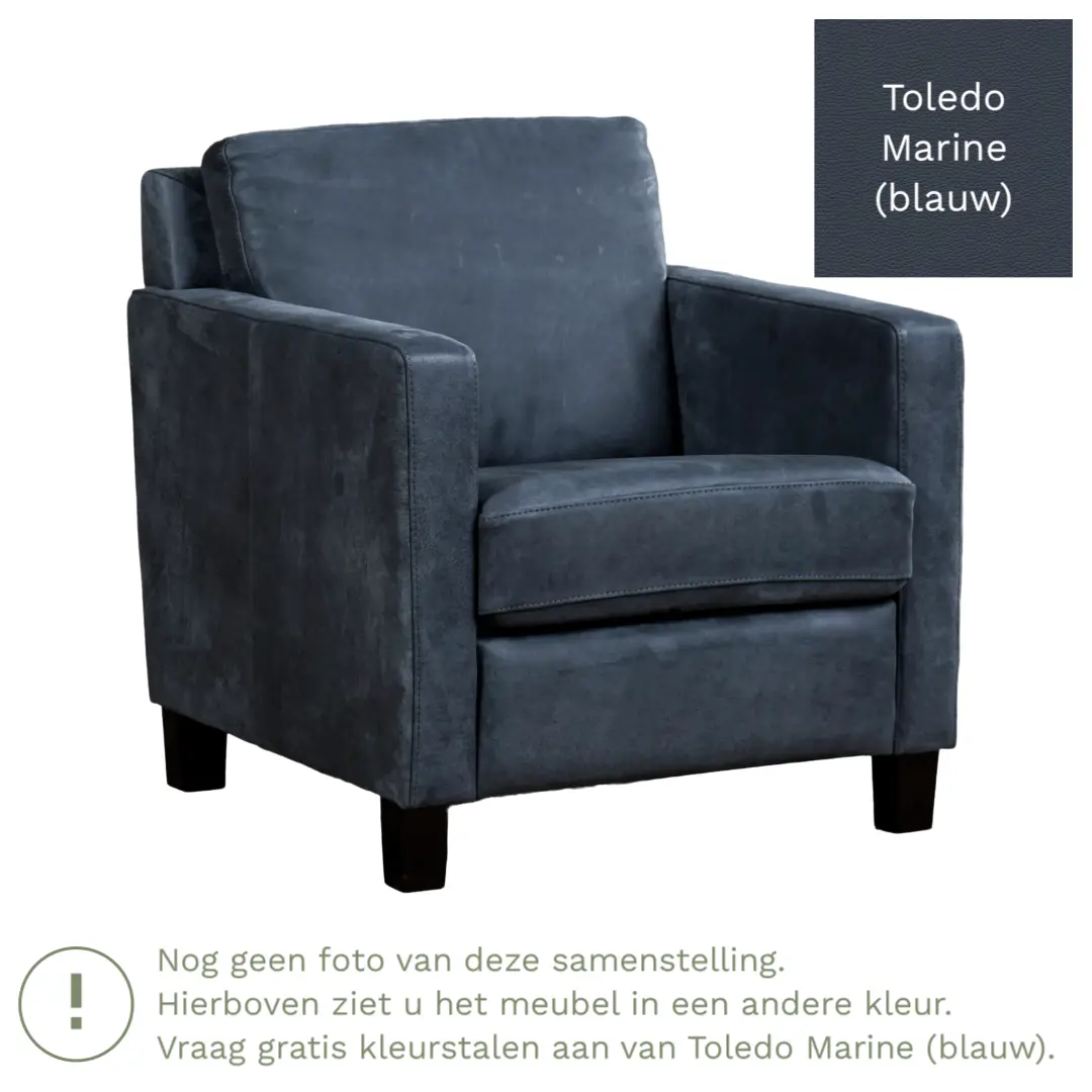 afbeelding van Leren fauteuil Smart - Toledo Marine (blauw) - Poten hout zwart