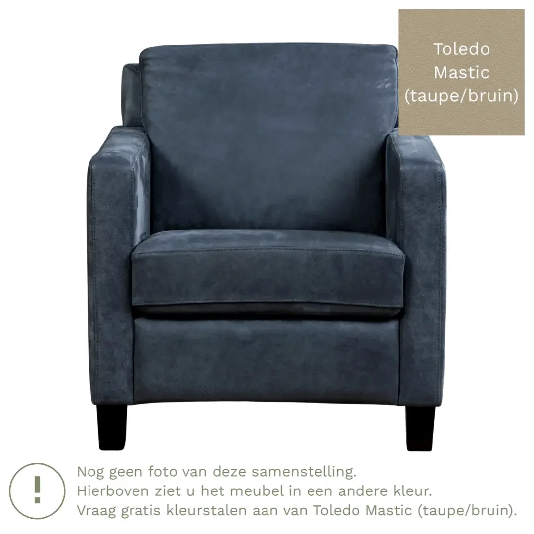 afbeelding van Leren fauteuil Smart - Toledo Mastic (taupe/bruin) - Poten hout bruin