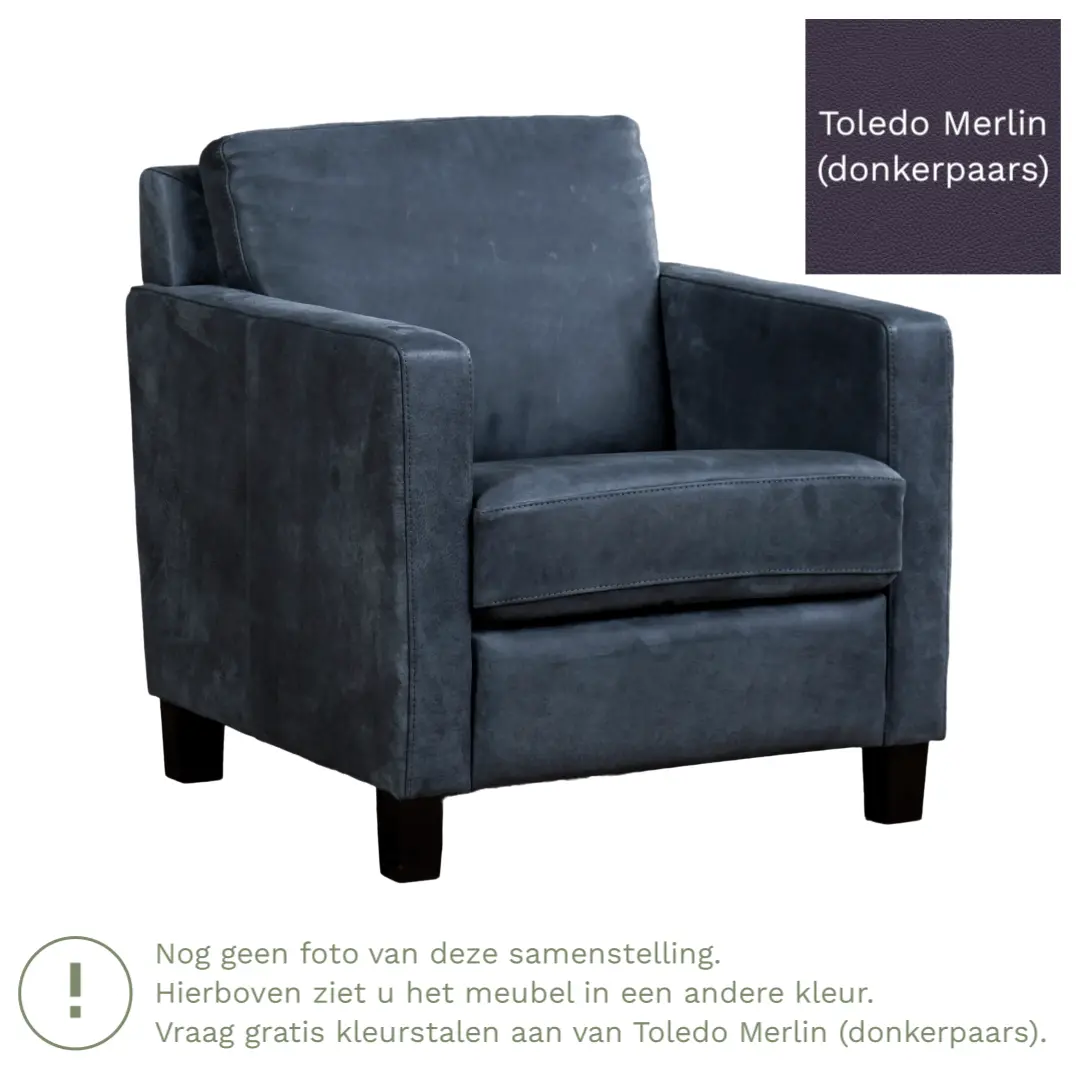 afbeelding van Leren fauteuil Smart - Toledo Merlin (donkerpaars) - Poten hout zwart