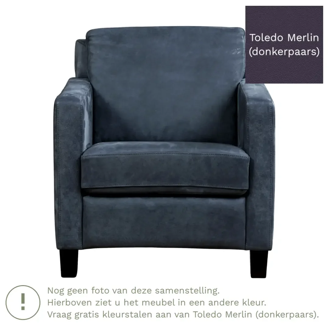 afbeelding van Leren fauteuil Smart - Toledo Merlin (donkerpaars) - Poten hout zwart