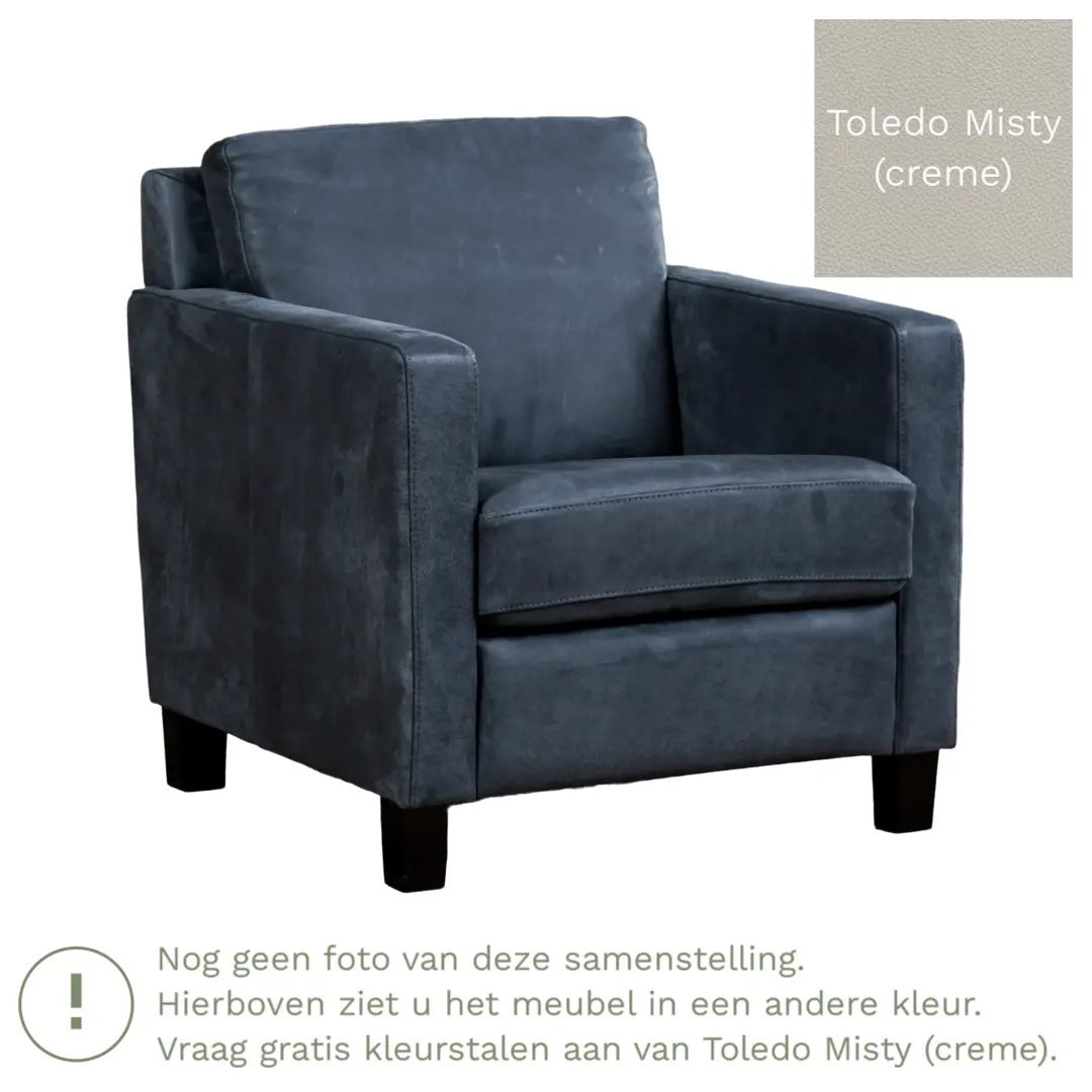afbeelding van Leren fauteuil Smart - Toledo Misty (crème) - Poten hout bruin