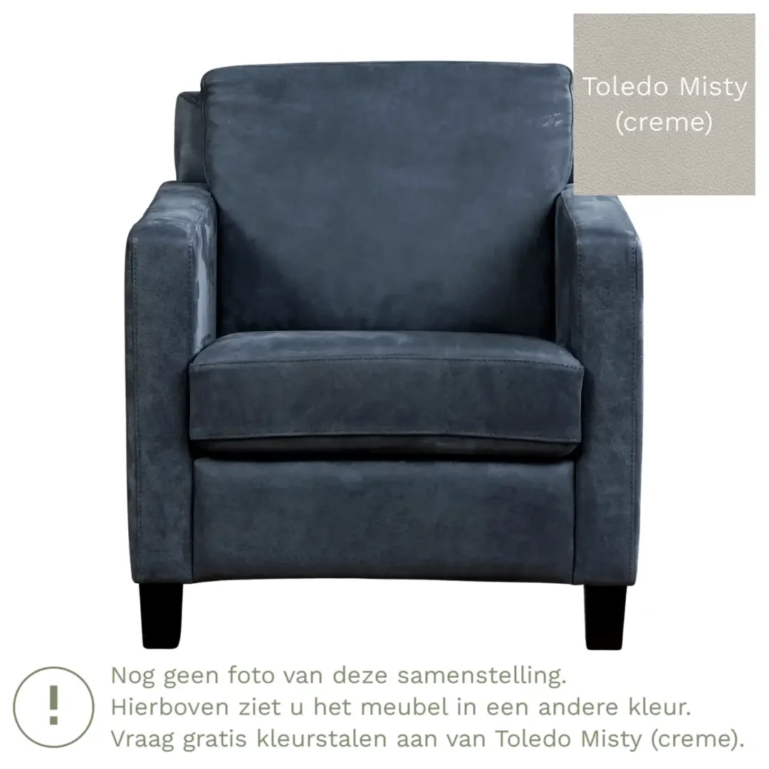 afbeelding van Leren fauteuil Smart - Toledo Misty (crème) - Poten hout bruin