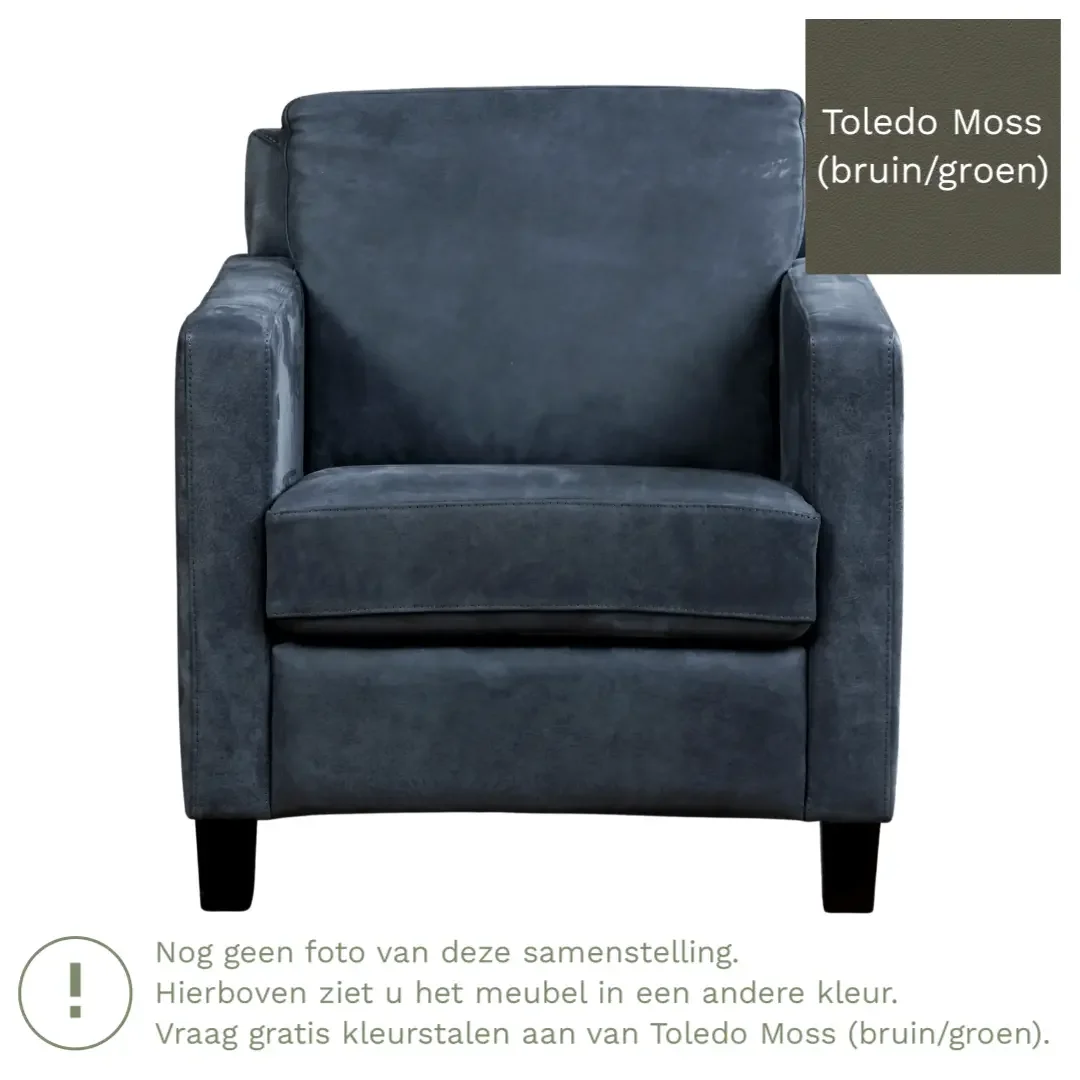afbeelding van Leren fauteuil Smart - Toledo Moss (bruin/groen) - Poten hout zwart