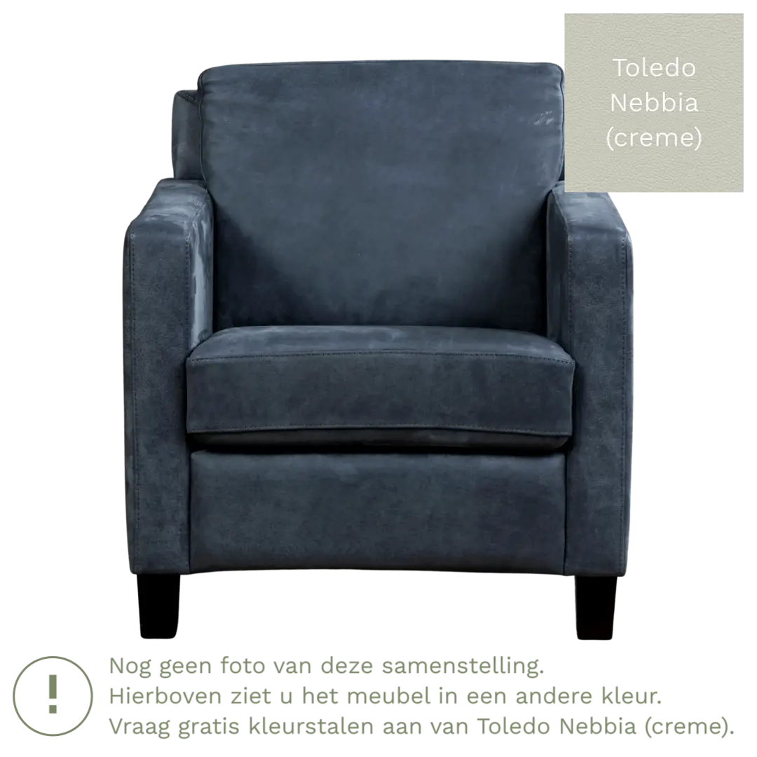 afbeelding van Leren fauteuil Smart - Toledo Nebbia (crème) - Poten hout bruin