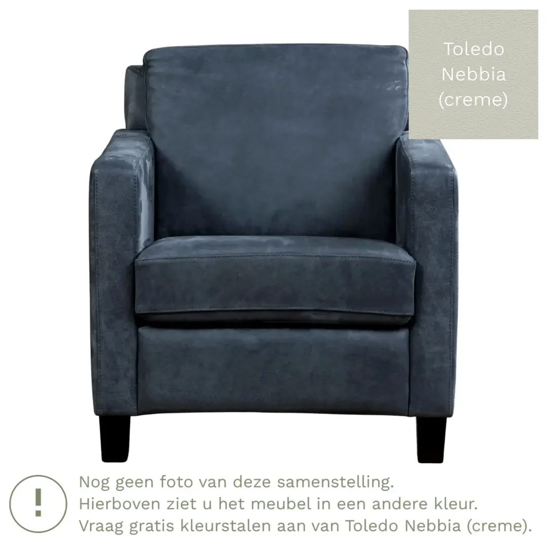 afbeelding van Leren fauteuil Smart - Toledo Nebbia (crème) - Poten hout zwart