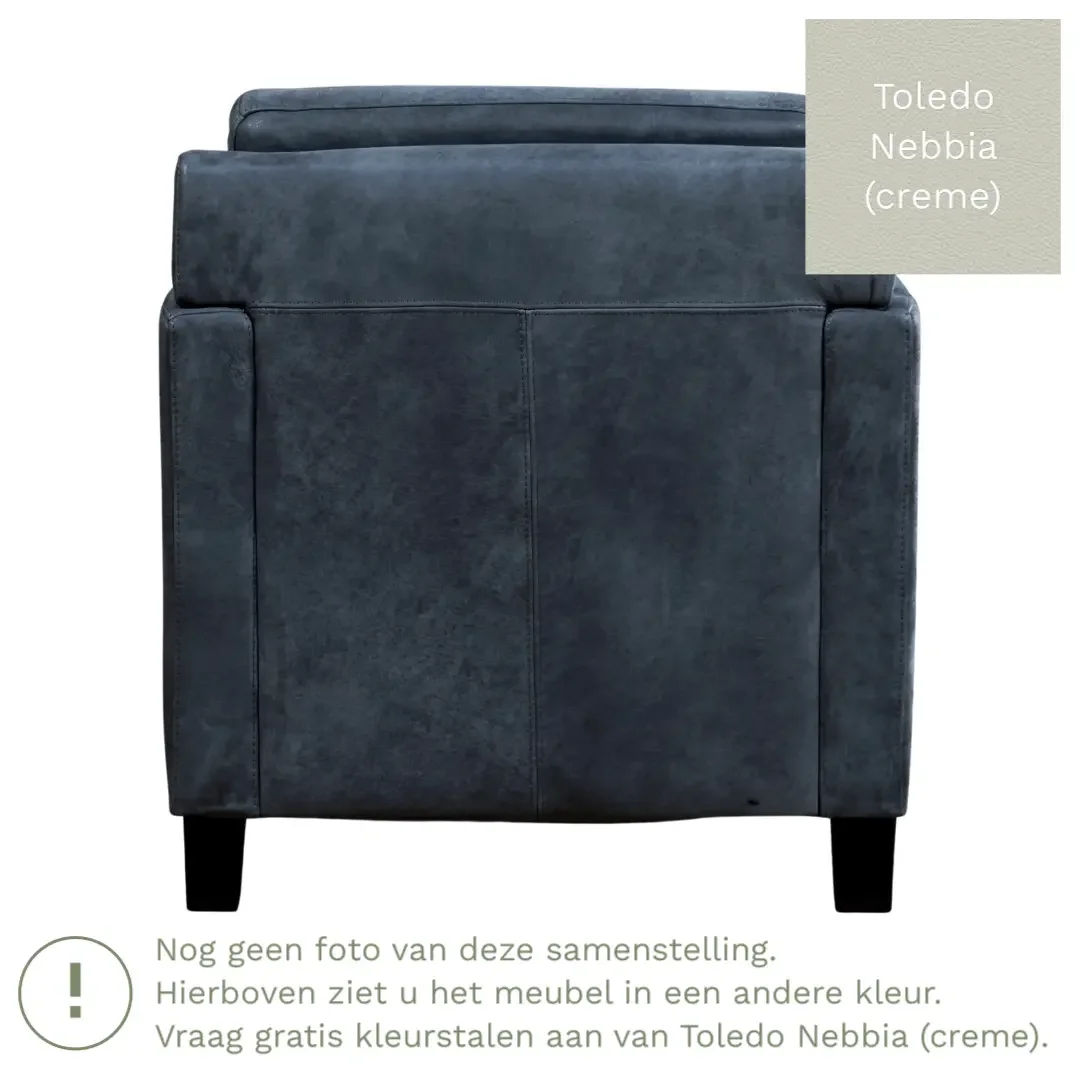 afbeelding van Leren fauteuil Smart - Toledo Nebbia (crème) - Poten hout zwart