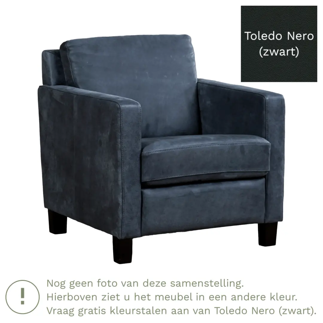 afbeelding van Leren fauteuil Smart - Toledo Nero (zwart) - Poten hout bruin
