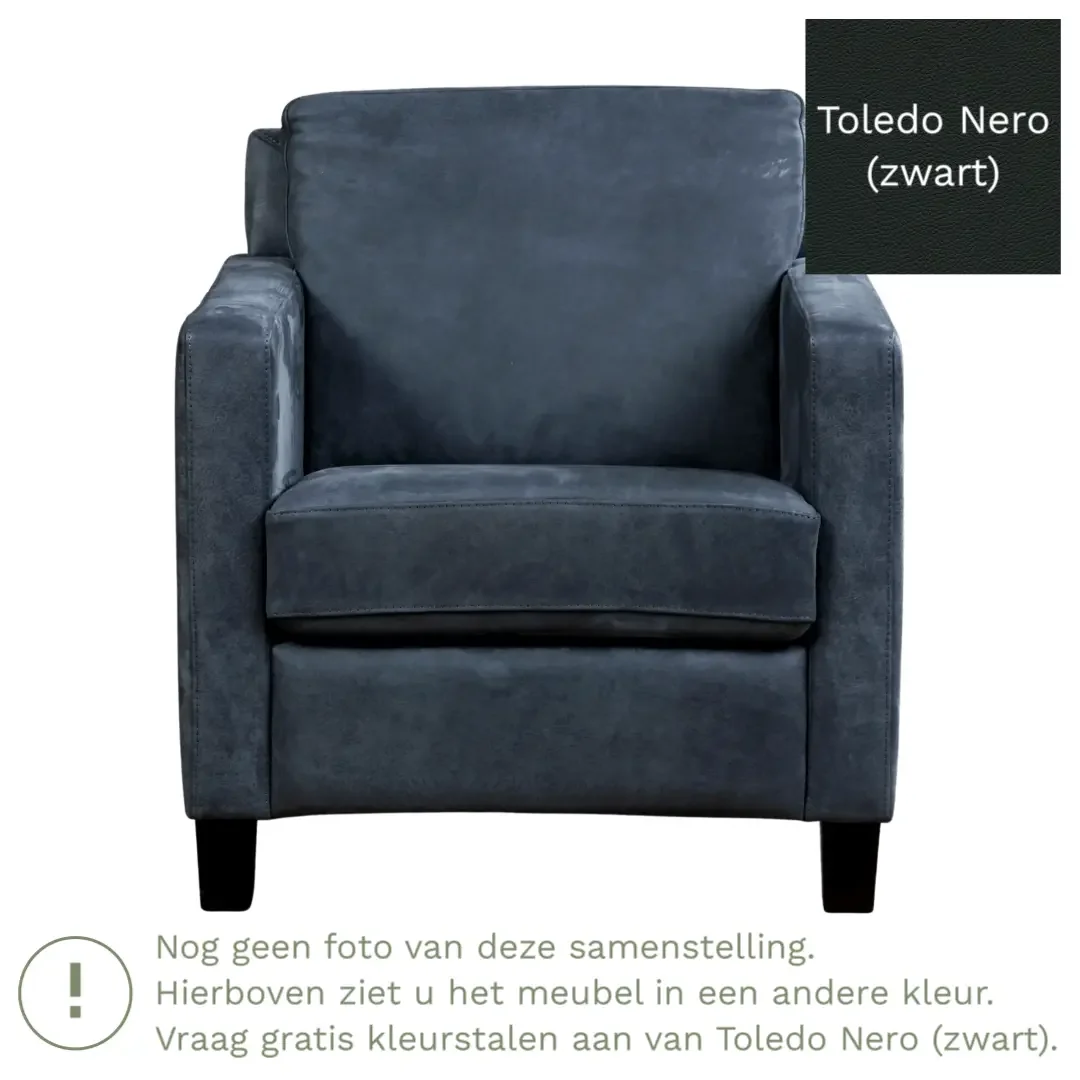 afbeelding van Leren fauteuil Smart - Toledo Nero (zwart) - Poten hout bruin