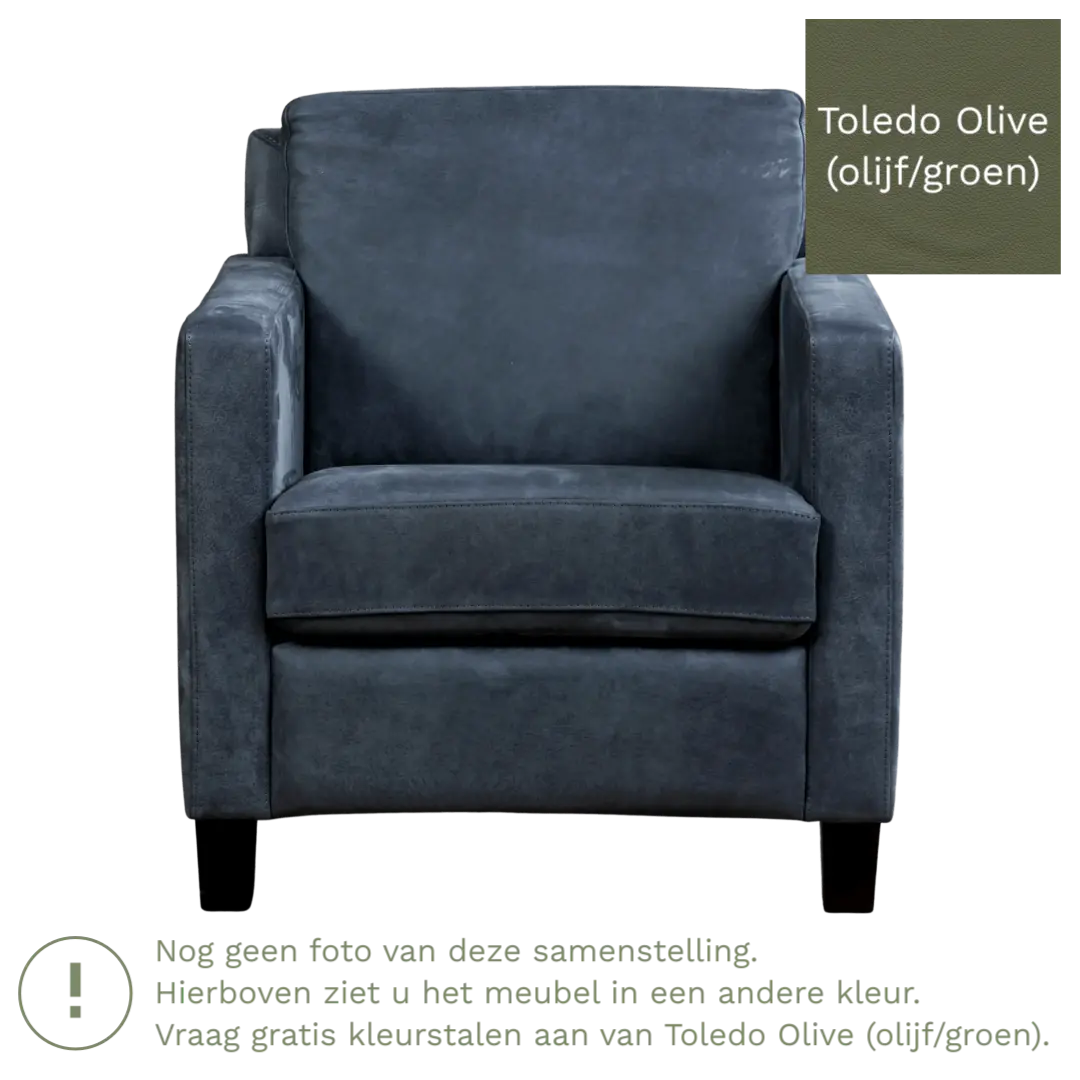 afbeelding van Leren fauteuil Smart - Toledo Olive (olijf/goen) - Poten hout bruin