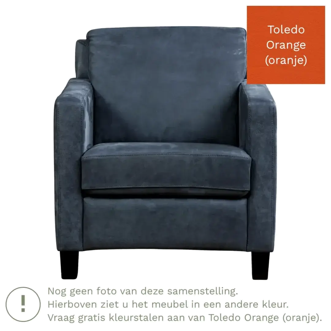 afbeelding van Leren fauteuil Smart - Toledo Orange (oranje) - Poten hout bruin