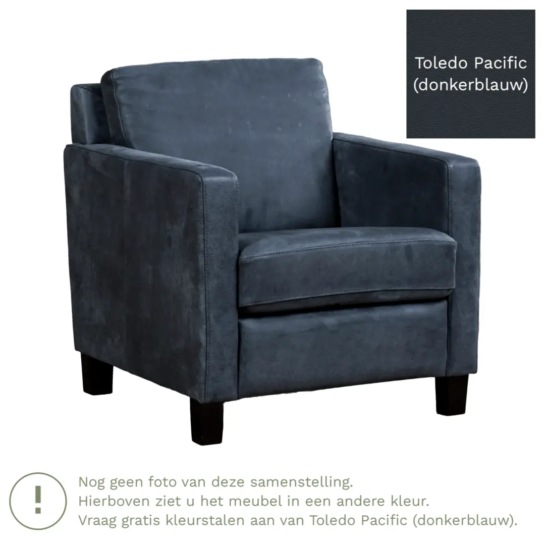 afbeelding van Leren fauteuil Smart - Toledo Pacific (donkerblauw) - Poten hout zwart