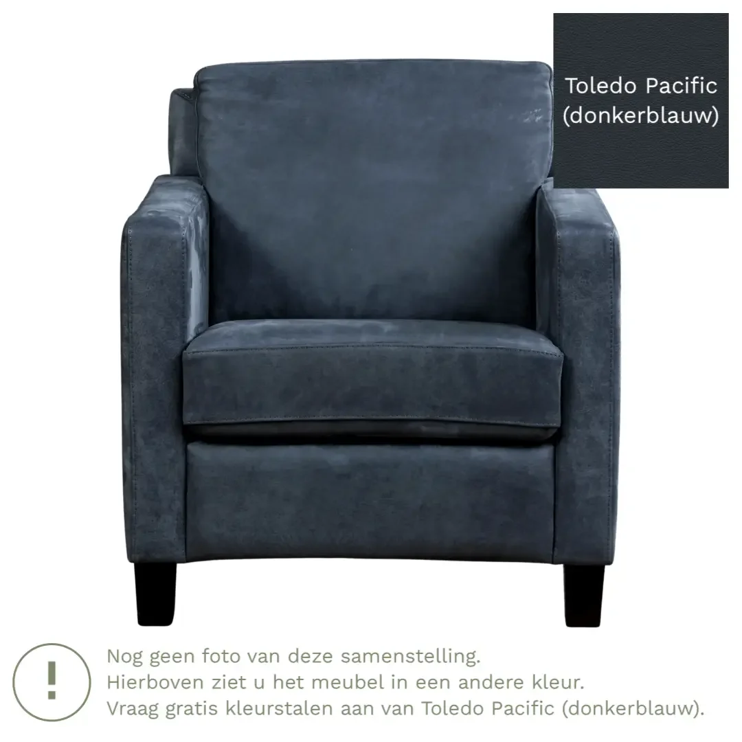 afbeelding van Leren fauteuil Smart - Toledo Pacific (donkerblauw) - Poten hout zwart