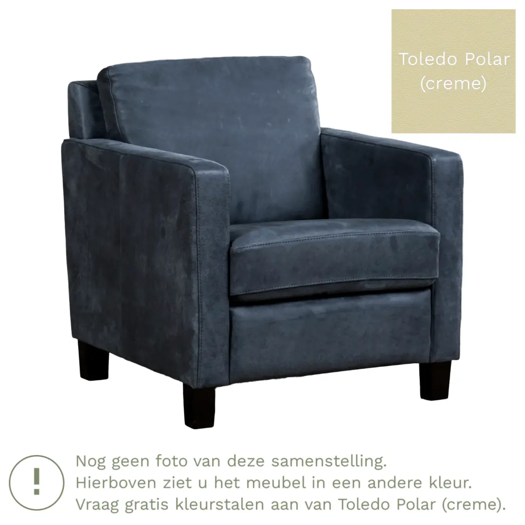afbeelding van Leren fauteuil Smart - Toledo Polar (crème) - Poten hout zwart