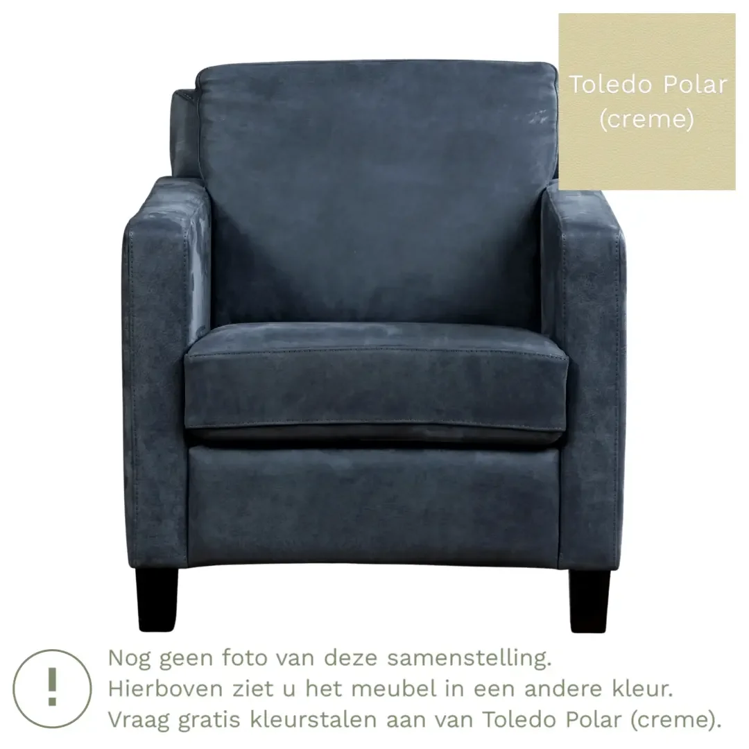 afbeelding van Leren fauteuil Smart - Toledo Polar (crème) - Poten hout zwart