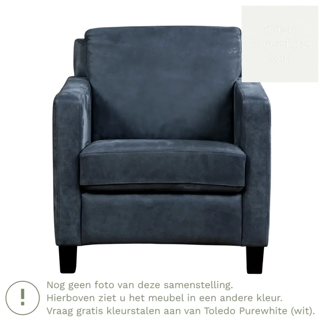 afbeelding van Leren fauteuil Smart - Toledo Purewhite (wit) - Poten hout zwart