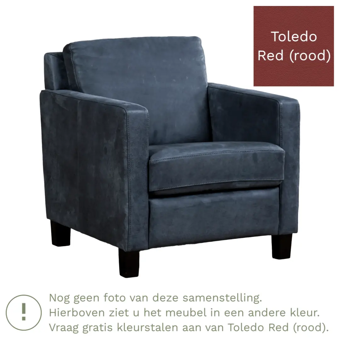 afbeelding van Leren fauteuil Smart - Toledo Red (rood) - Poten hout zwart