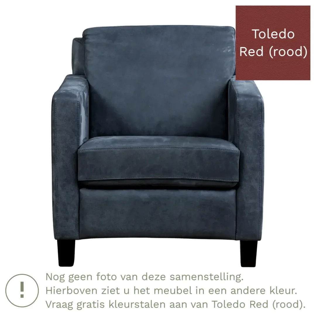 afbeelding van Leren fauteuil Smart - Toledo Red (rood) - Poten hout zwart