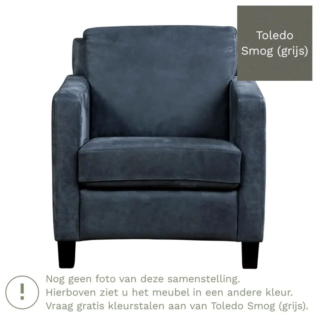 afbeelding van Leren fauteuil Smart - Toledo Smog (grijs) - Poten hout bruin