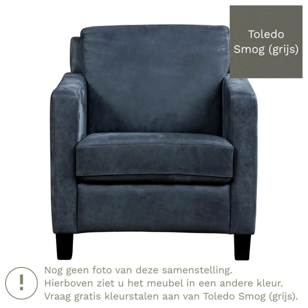afbeelding van Leren fauteuil Smart - Toledo Smog (grijs) - Poten hout zwart