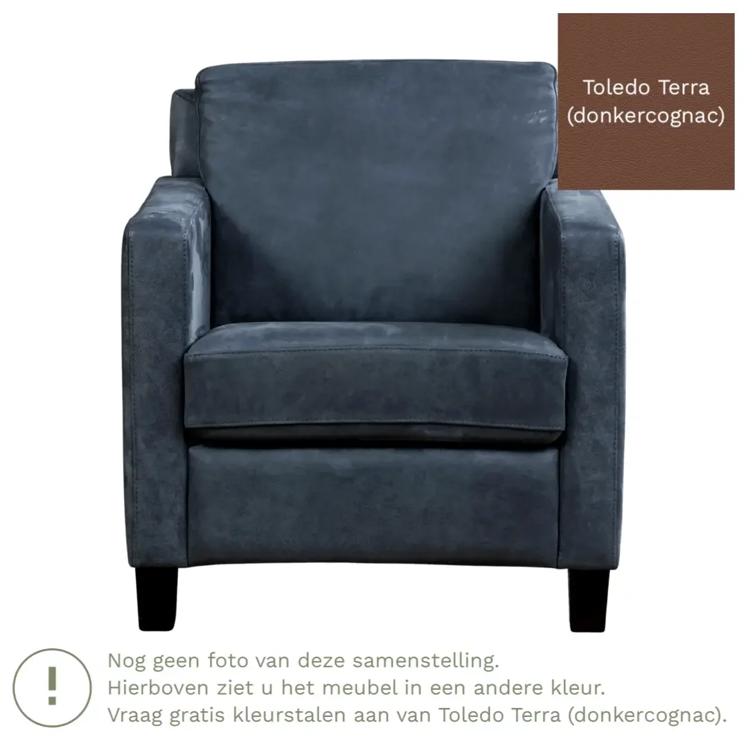 afbeelding van Leren fauteuil Smart - Toledo Terra (donkercognac) - Poten hout zwart