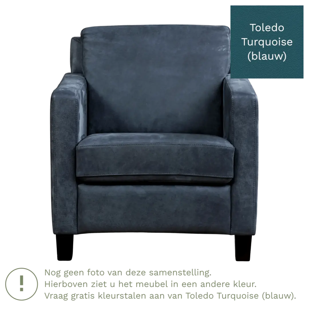 afbeelding van Leren fauteuil Smart - Toledo Turquoise (blauw) - Poten hout zwart