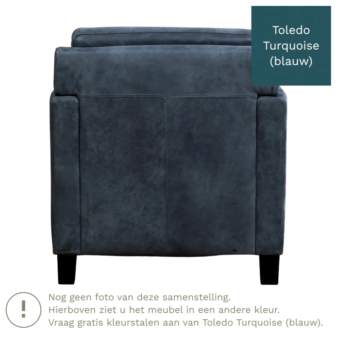 afbeelding van Leren fauteuil Smart - Toledo Turquoise (blauw) - Poten hout zwart