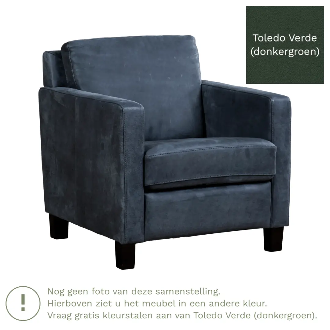 afbeelding van Leren fauteuil Smart - Toledo Verde (donkergroen) - Poten hout zwart