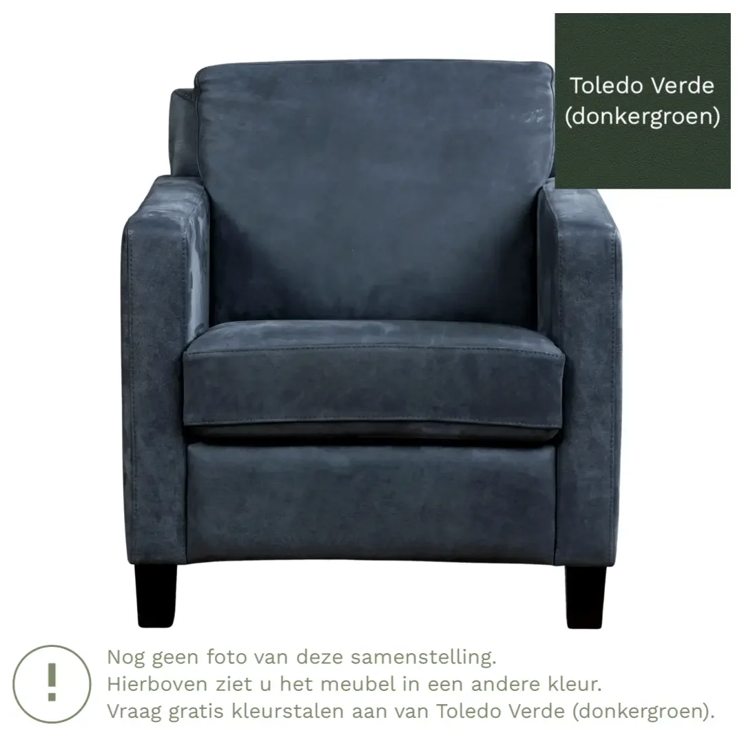 afbeelding van Leren fauteuil Smart - Toledo Verde (donkergroen) - Poten hout zwart