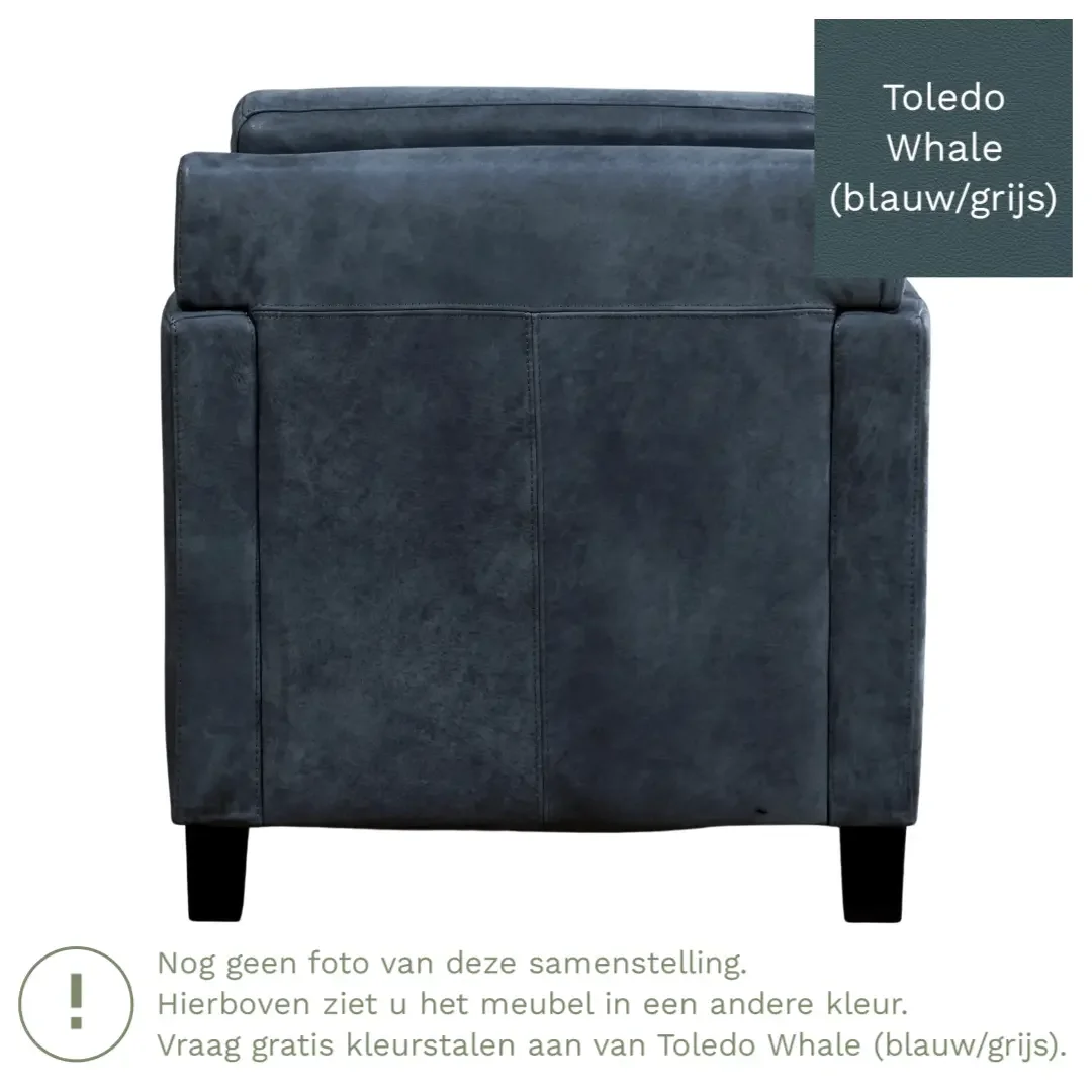 afbeelding van Leren fauteuil Smart - Toledo Whale (blauw/grijs) - Poten hout bruin