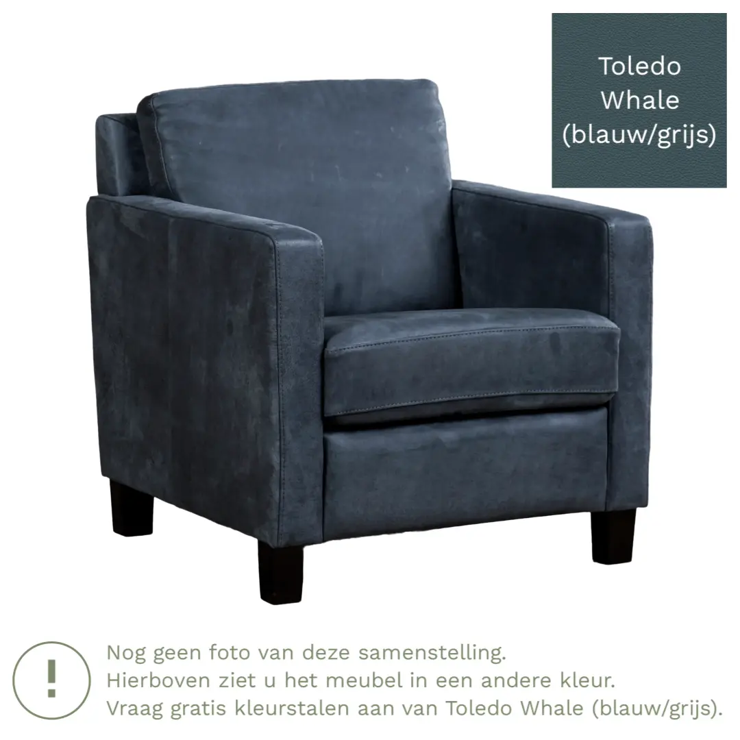 afbeelding van Leren fauteuil Smart - Toledo Whale (blauw/grijs) - Poten hout zwart