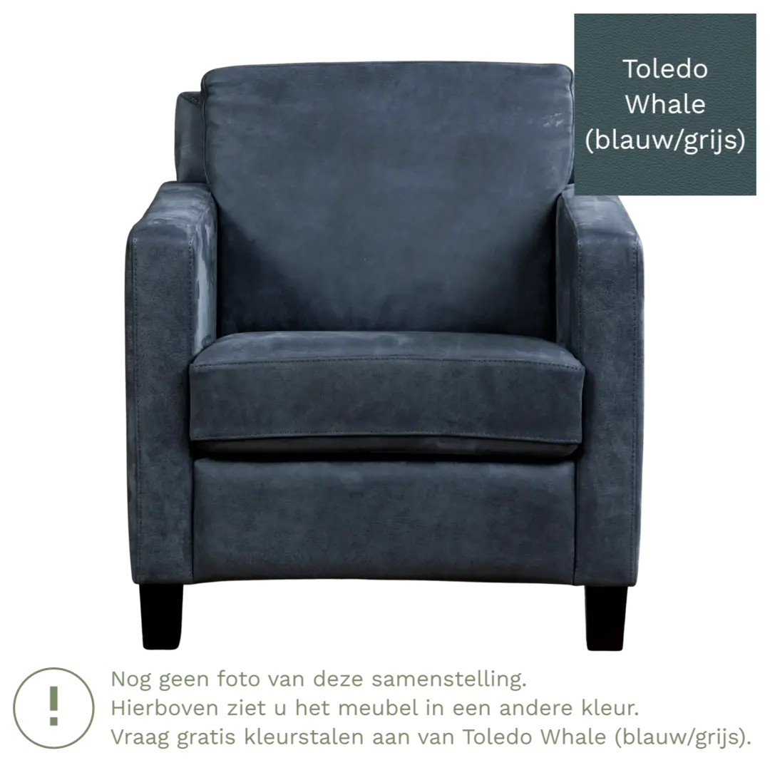 afbeelding van Leren fauteuil Smart - Toledo Whale (blauw/grijs) - Poten hout zwart