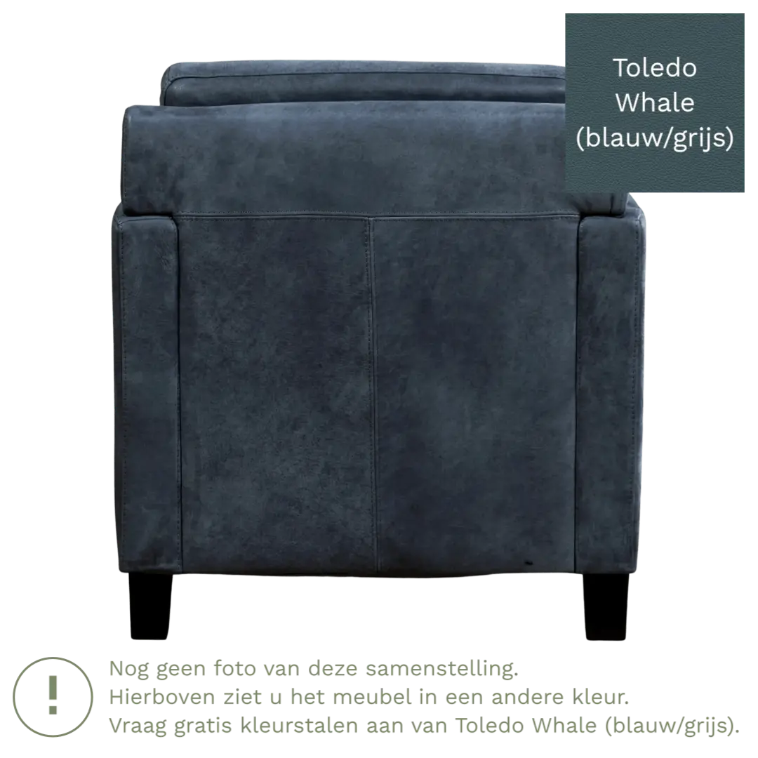 afbeelding van Leren fauteuil Smart - Toledo Whale (blauw/grijs) - Poten hout zwart