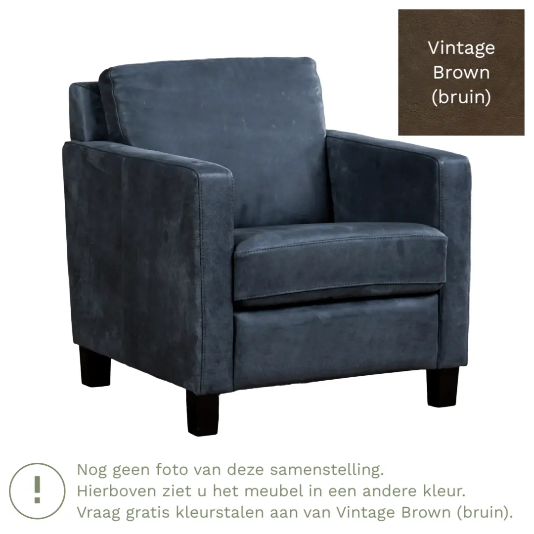 afbeelding van Leren fauteuil Smart - Vintage Brown (bruin) - Poten hout zwart
