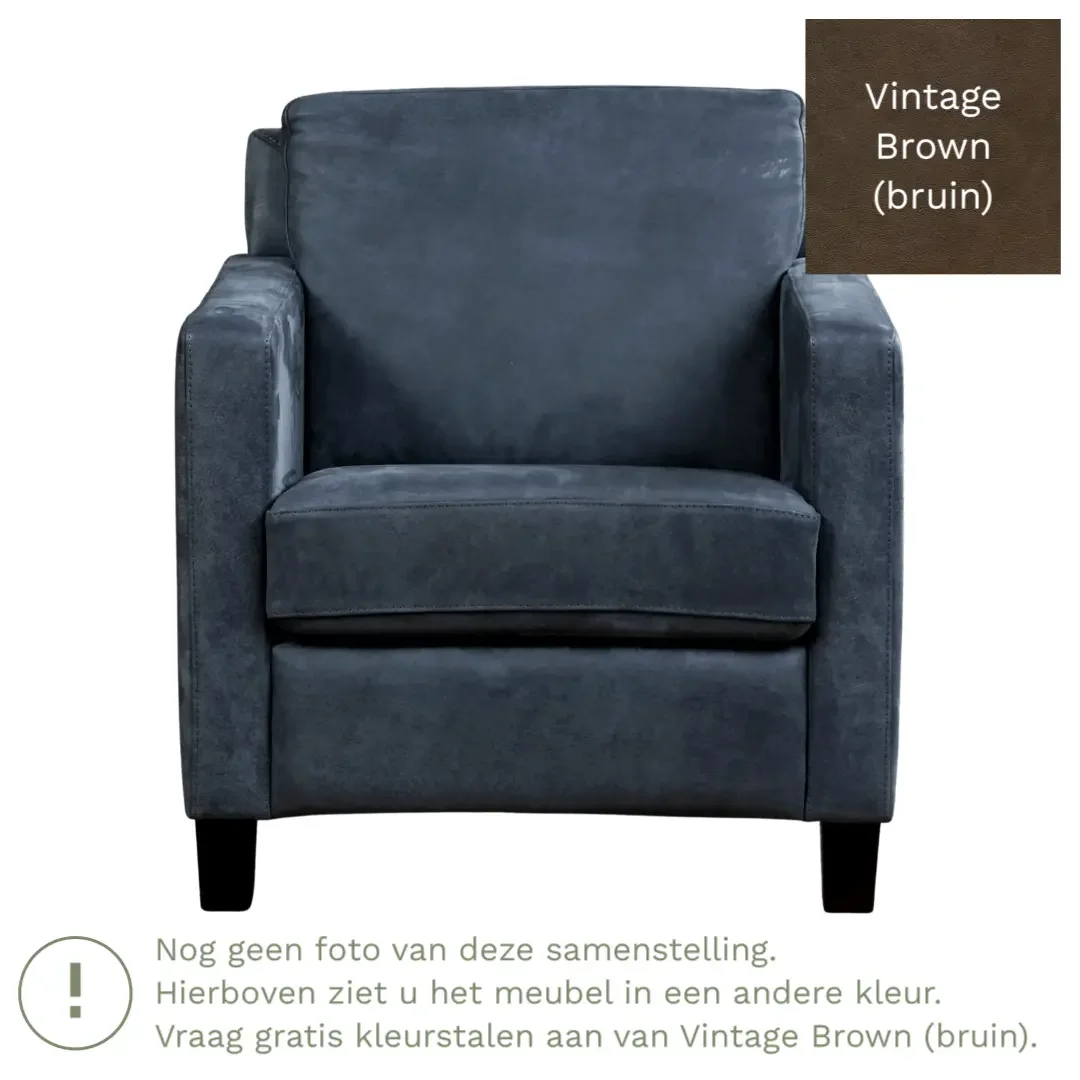 afbeelding van Leren fauteuil Smart - Vintage Brown (bruin) - Poten hout zwart