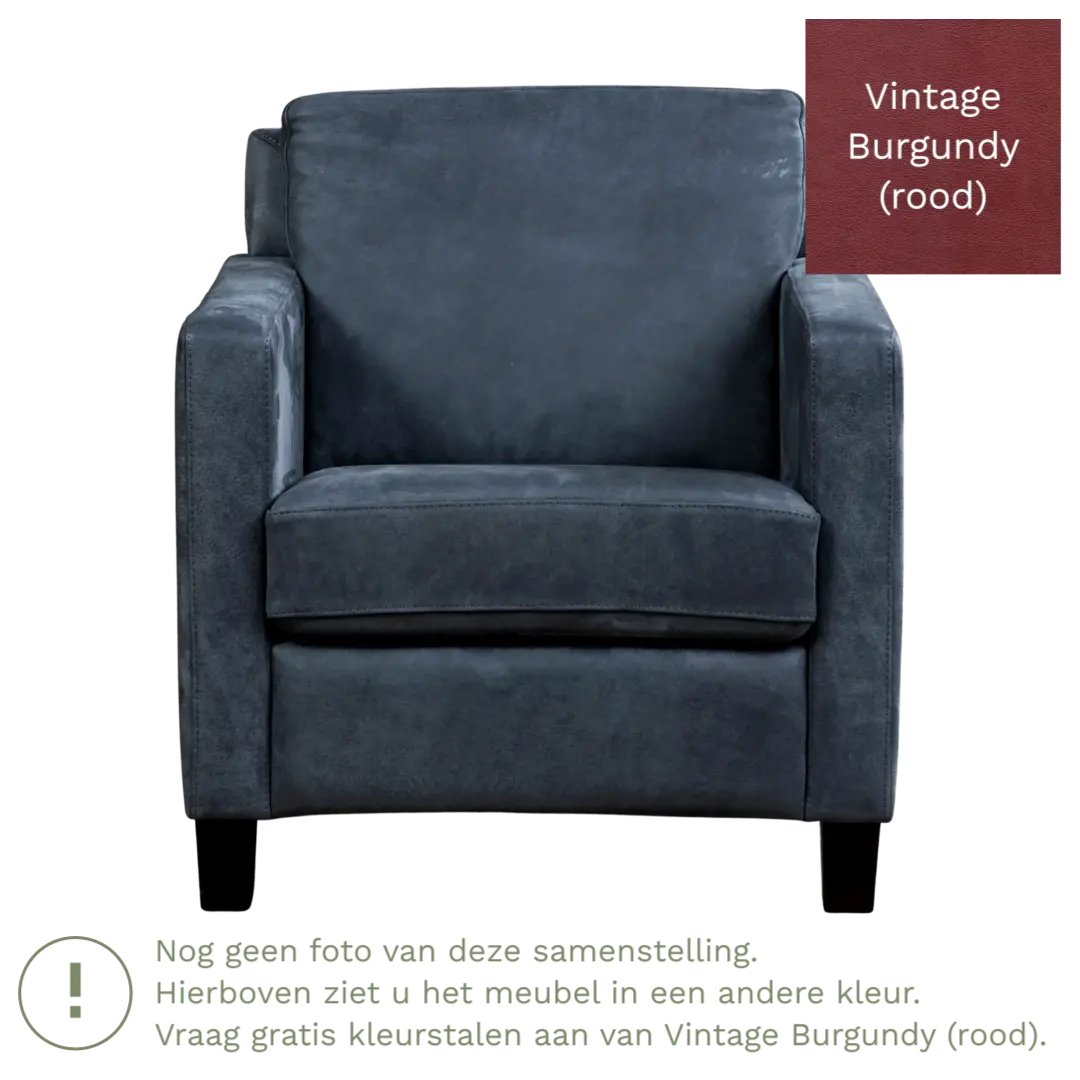 afbeelding van Leren fauteuil Smart - Vintage Burgundy (rood) - Poten hout zwart