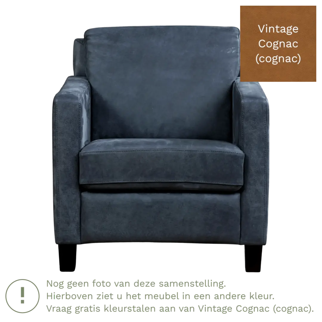 afbeelding van Leren fauteuil Smart - Vintage Cognac (cognac) - Poten hout bruin