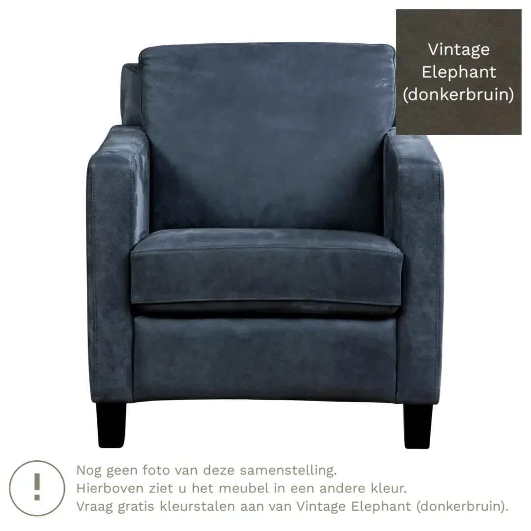 afbeelding van Leren fauteuil Smart - Vintage Elephant (donkerbruin) - Poten hout bruin