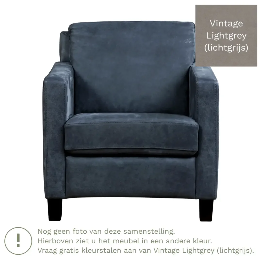 afbeelding van Leren fauteuil Smart - Vintage Lightgrey (lichtgrijs) - Poten hout bruin