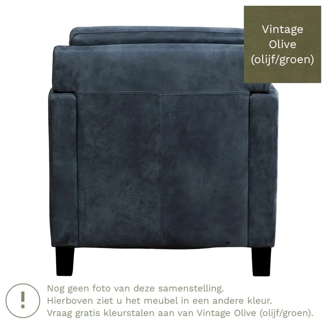 afbeelding van Leren fauteuil Smart - Vintage Olive (olijf/groen) - Poten hout bruin