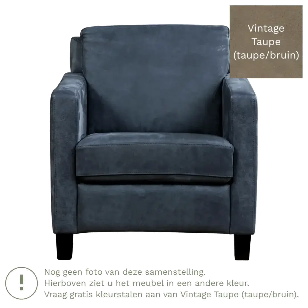 afbeelding van Leren fauteuil Smart - Vintage Taupe (taupe/bruin) - Poten hout bruin