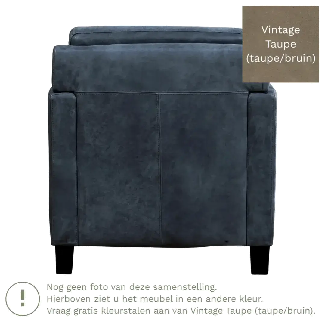 afbeelding van Leren fauteuil Smart - Vintage Taupe (taupe/bruin) - Poten hout bruin