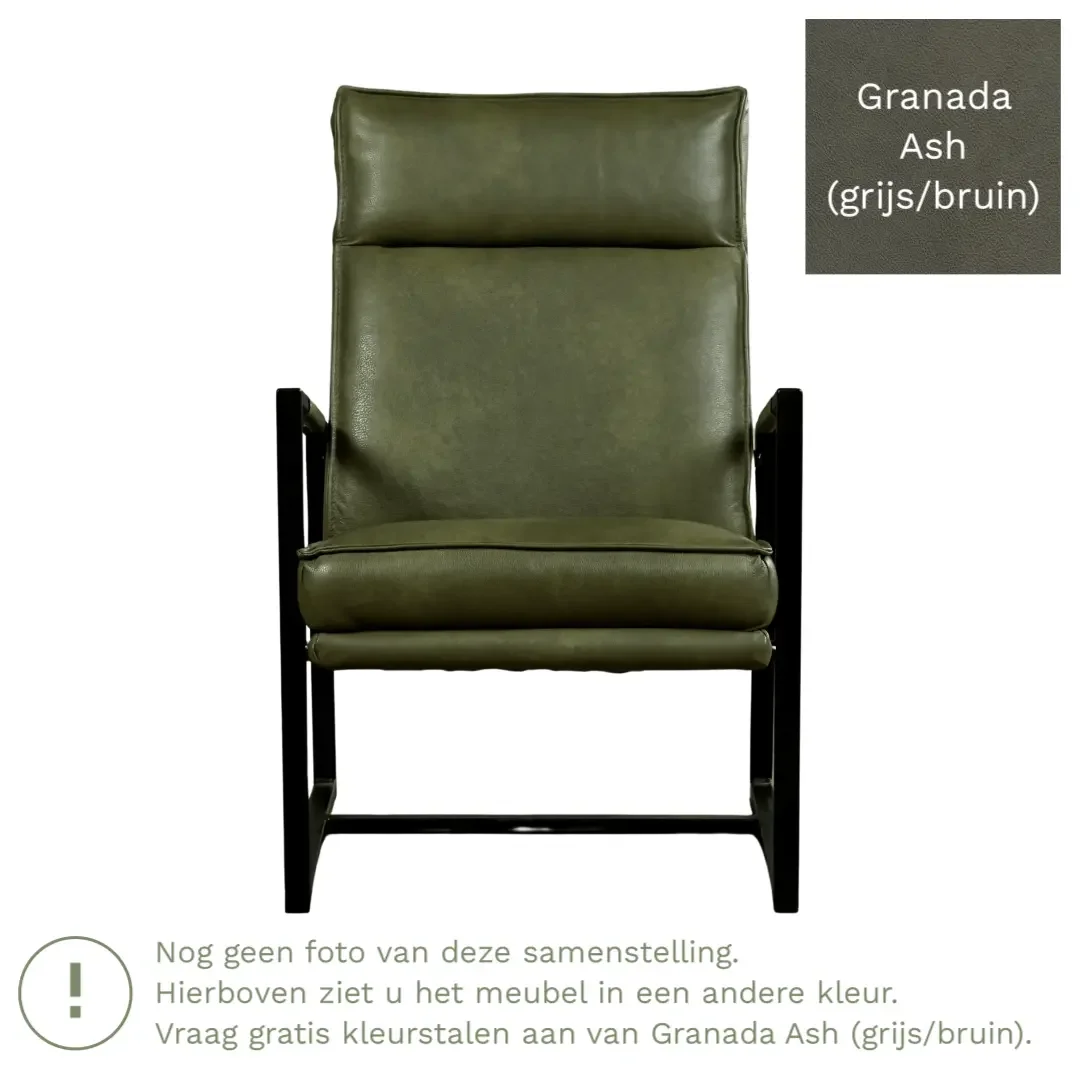 afbeelding van Leren fauteuil Square - Granada Ash (grijs/bruin)