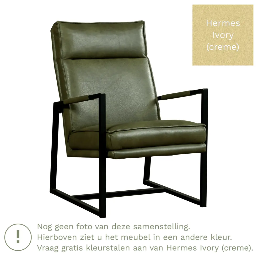 afbeelding van Leren fauteuil Square - Hermes Ivory (crème)