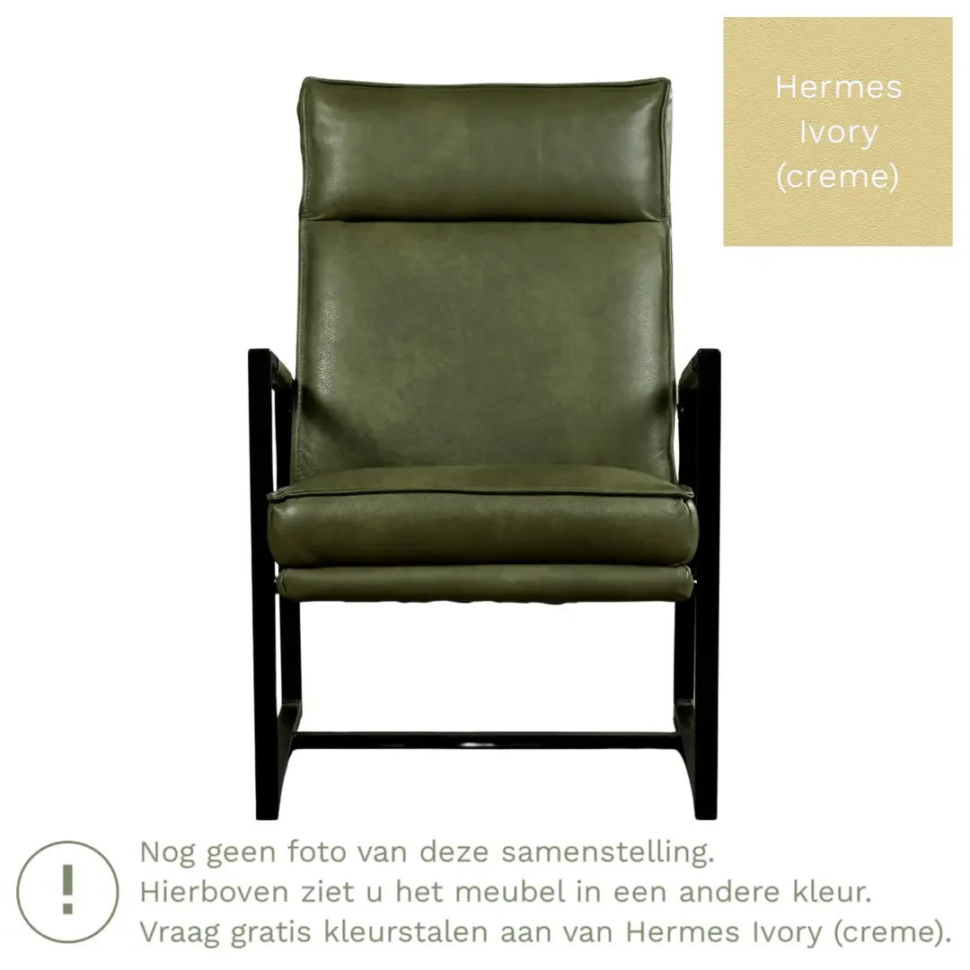 afbeelding van Leren fauteuil Square - Hermes Ivory (crème)