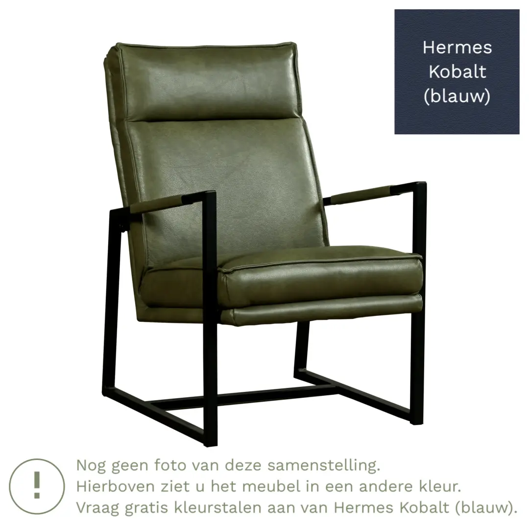 afbeelding van Leren fauteuil Square - Hermes Kobalt (blauw)