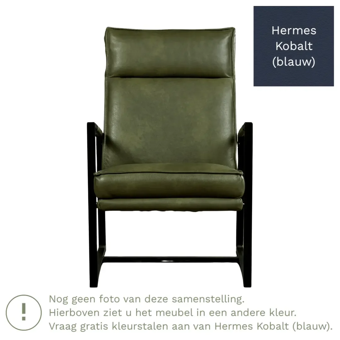 afbeelding van Leren fauteuil Square - Hermes Kobalt (blauw)