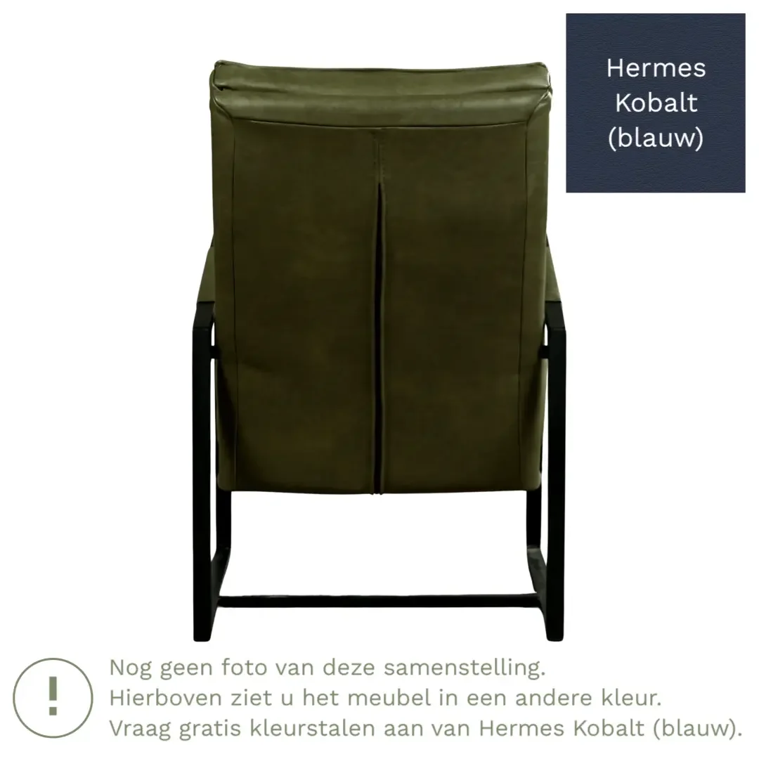 afbeelding van Leren fauteuil Square - Hermes Kobalt (blauw)