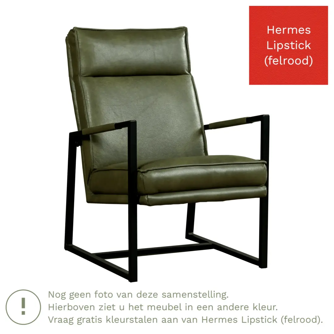 afbeelding van Leren fauteuil Square - Hermes Lipstick (felrood)